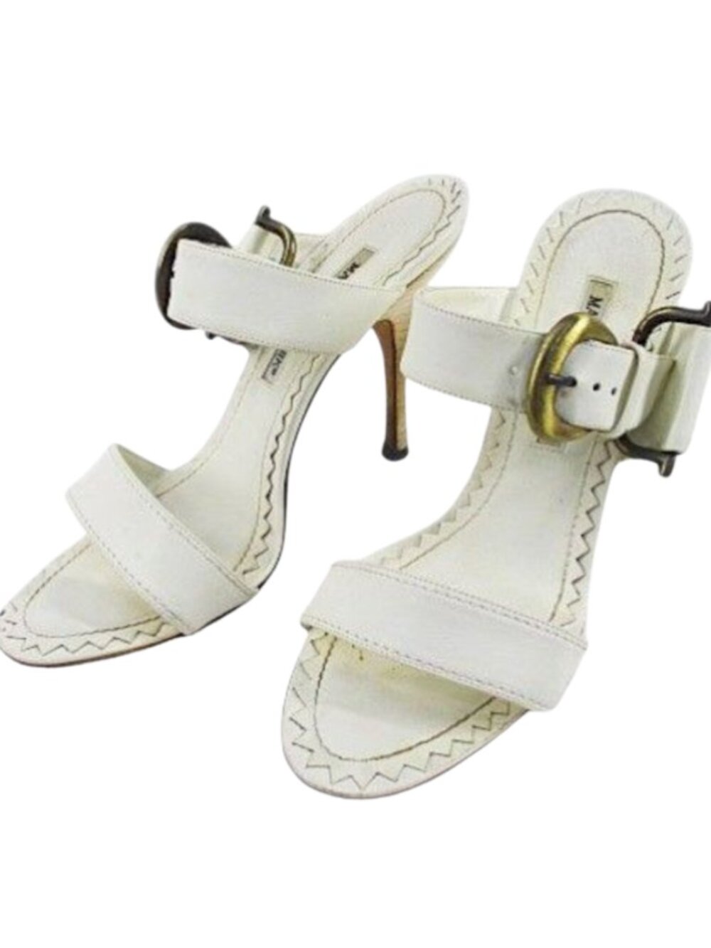 Manolo Blahnik Leather Whipstitch Trim Sandals